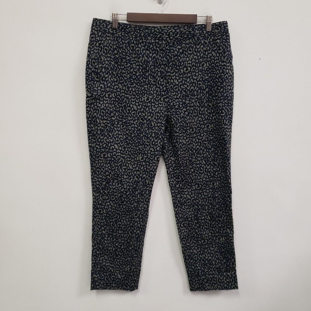 Wildfang Womens Animal Print Cropped Pants Size 12 Blue High Rise Zip Stretch